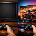 Comparativa entre televisor antiguo y smart tv gamer para consolas de nueva generación.