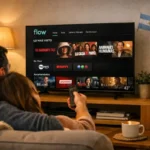 Interfaz de la aplicación Flow funcionando en un Smart TV económico
