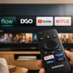 Interfaz de aplicaciones de streaming en un Smart TV Samsung incluyendo Flow y DGO.
