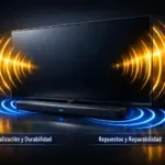 Representación visual de ondas de sonido envolvente en un Smart TV de gama alta.