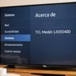 Menú de configuración del sistema de un televisor TCL para identificar el número de modelo exacto.