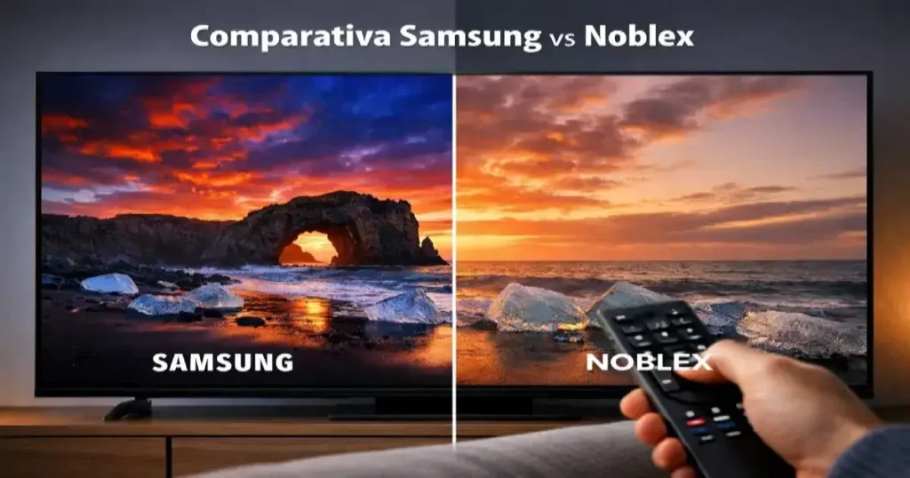 Comparativa visual lado a lado de un Smart TV Samsung y un Smart TV Noblex