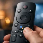 Control remoto de Smart TV Noblex con botón de comando de voz para Google TV.
