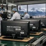 Interior de una fábrica moderna de ensamblado de Smart TVs en Tierra del Fuego, Argentina.