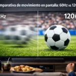 Comparativa de movimiento entre un televisor común y uno con tecnología de fluidez para deportes.