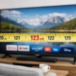 Medición con centímetro del ancho real de un televisor de 55 pulgadas.