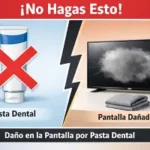Advertencia sobre el uso de pasta de dientes en pantallas de Smart TV y el daño irreversible que produce.