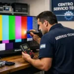 Técnico oficial realizando el service de un televisor Smart TV en Argentina.