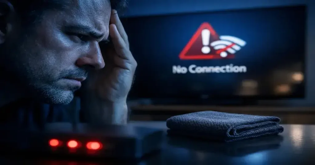 Persona intentando arreglar un Smart TV no se conecta al Wi-Fi en su casa